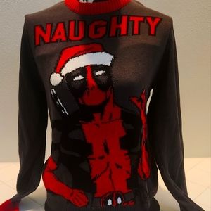 Deadpool Christmas Sweater. NWT Small. Says Naughty.